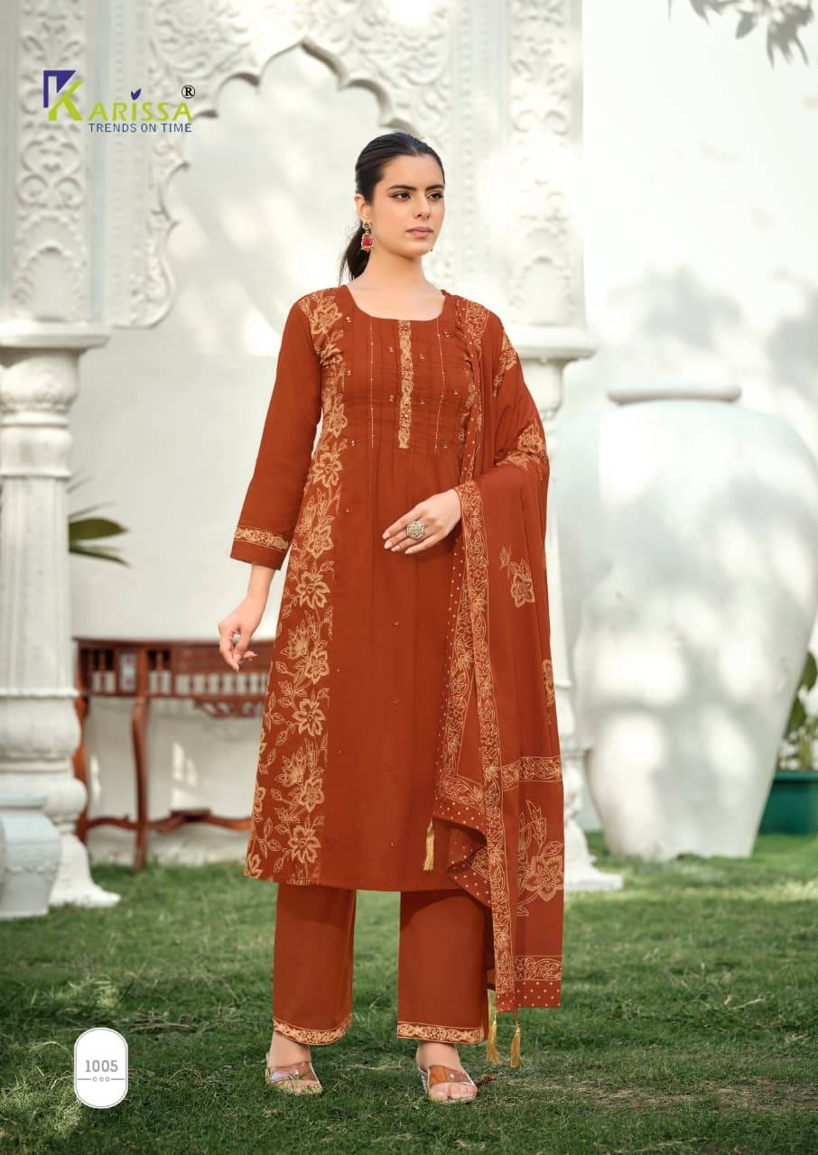  MANNAT By KARISSA 1001 To 1006 Series Beautiful Festive Suits Colourful Stylish pure heavy Bombay cotton dresses At Wholesale Price
